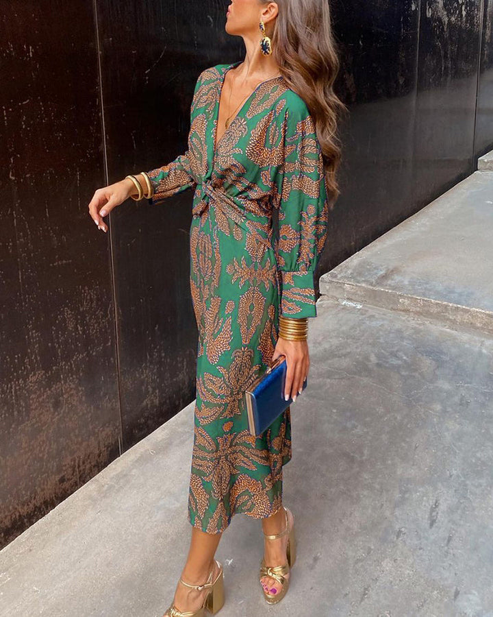 Isadora™ – Vestido Midi Elegante con Estampado de Encanto Atemporal