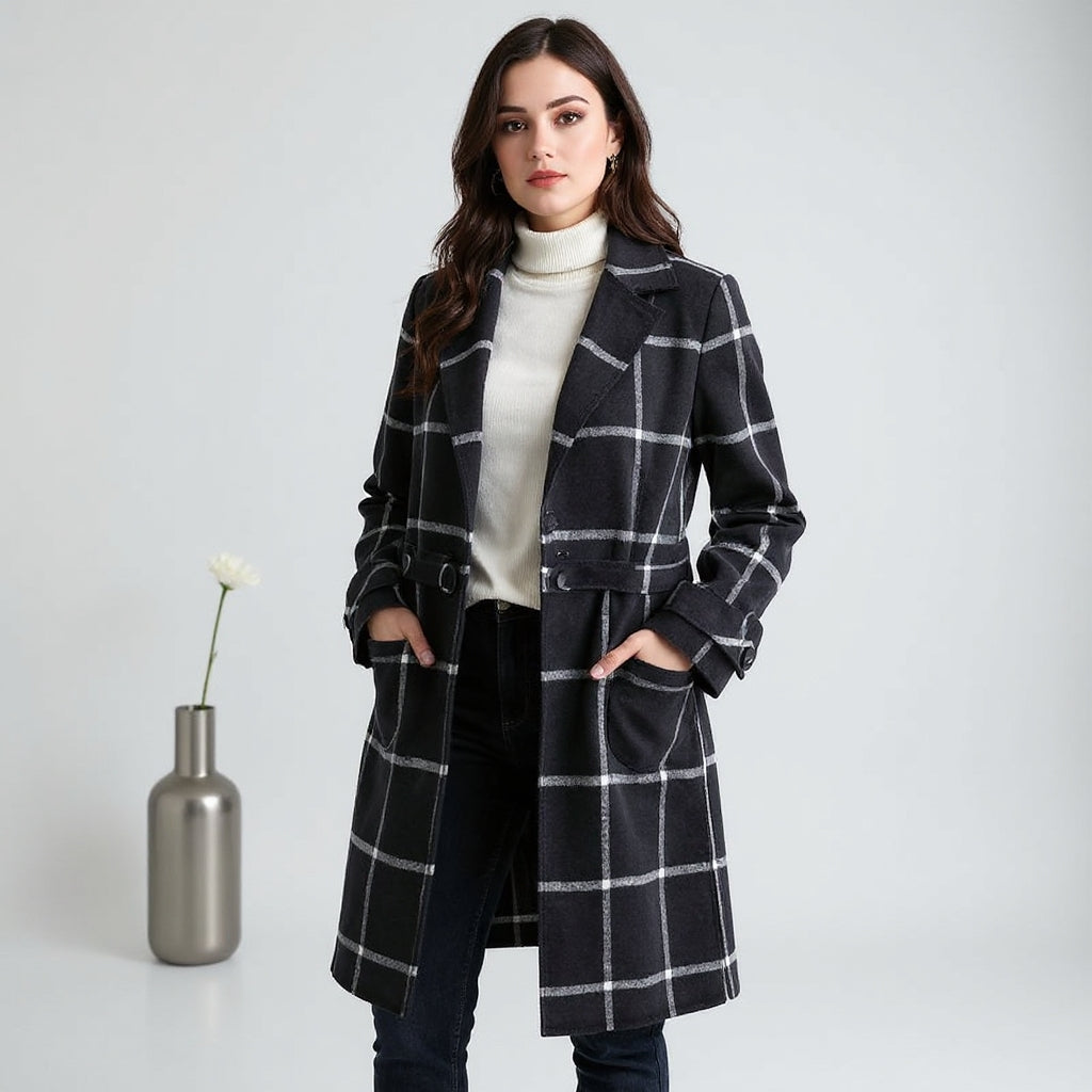 Valeria | Elegante abrigo de lana a cuadros