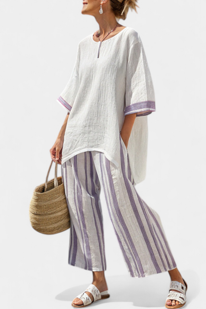 Allegra — Camiseta cómoda y pantalones de bambú a rayas