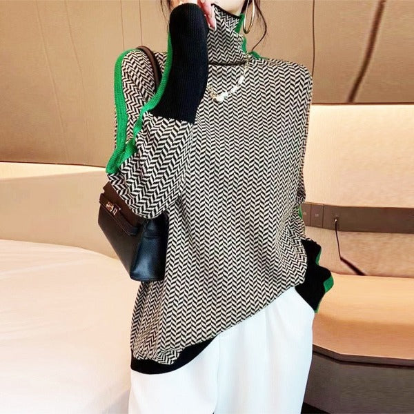 CLARA | SUÉTER DE CUELLO ALTO CON RAYAS EN CONTRASTE