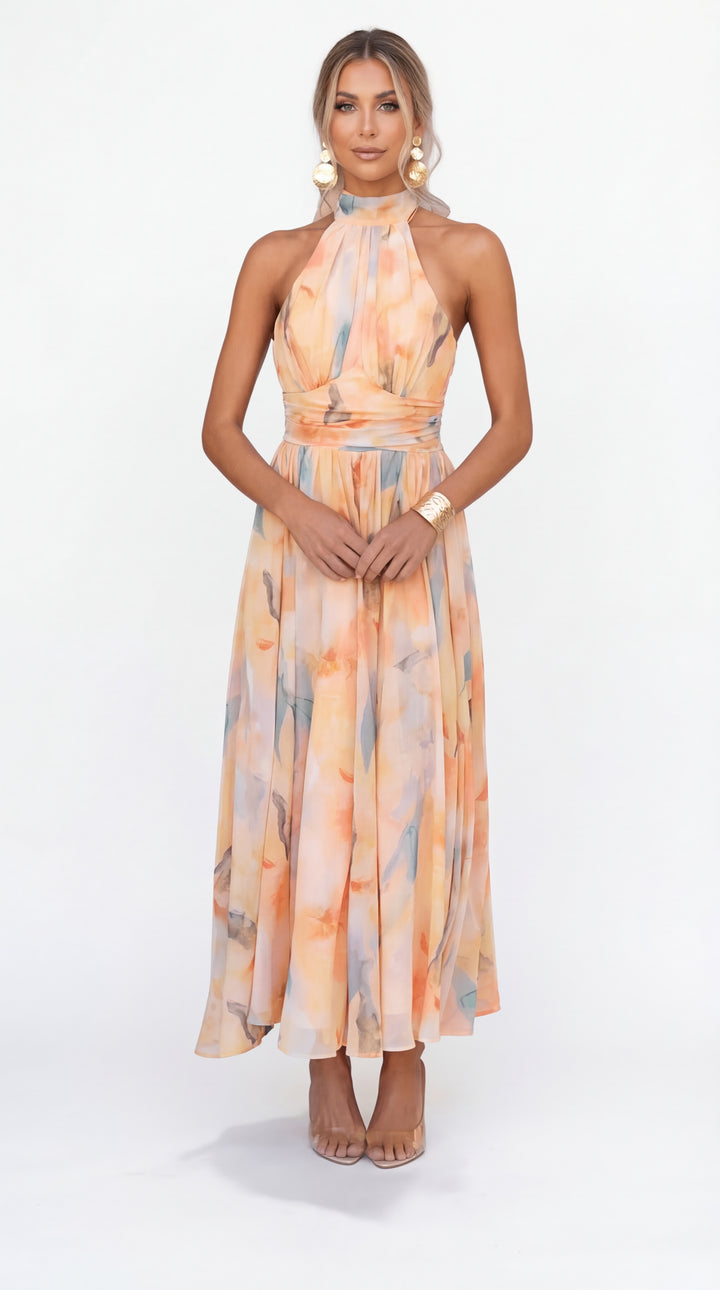 ESTHER | Vestido Halter de Estilo Acuarela
