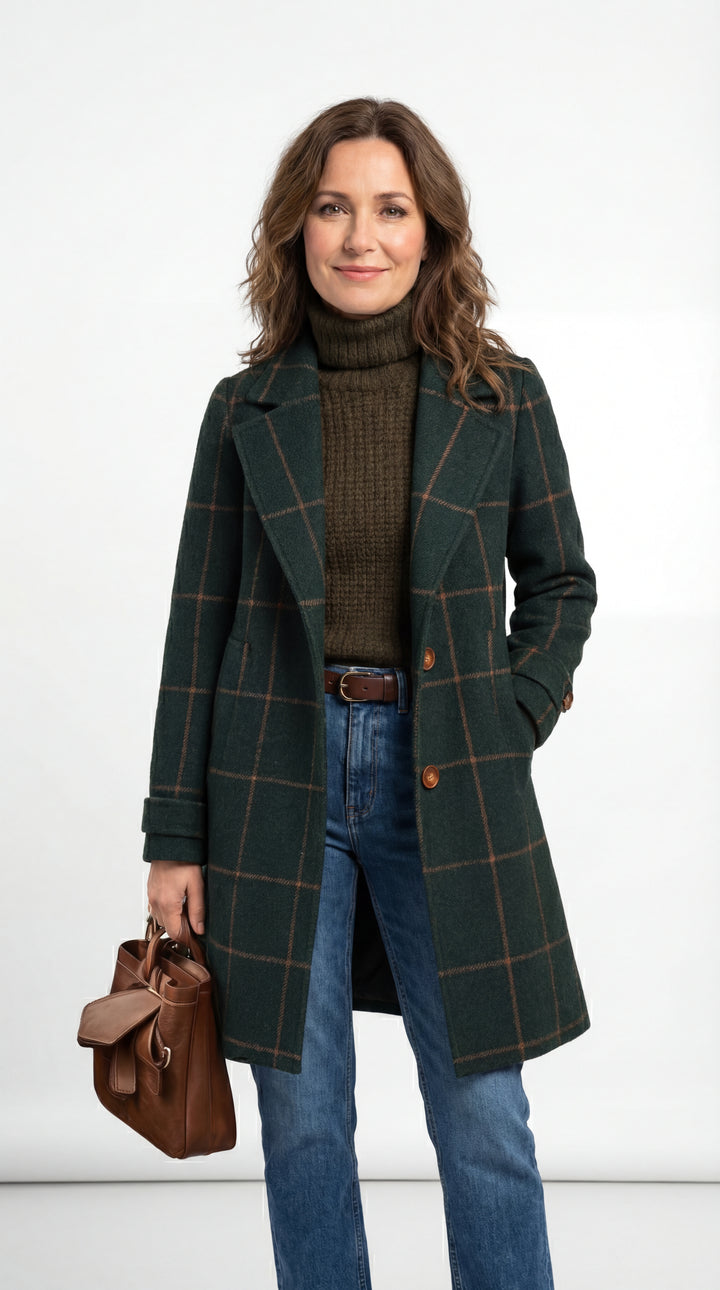 Valeria | Elegante abrigo de lana a cuadros