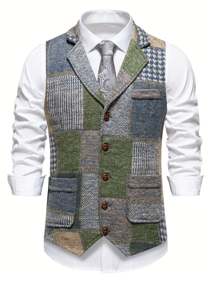 Leo | Chaleco de tweed patchwork con patrón de espiga