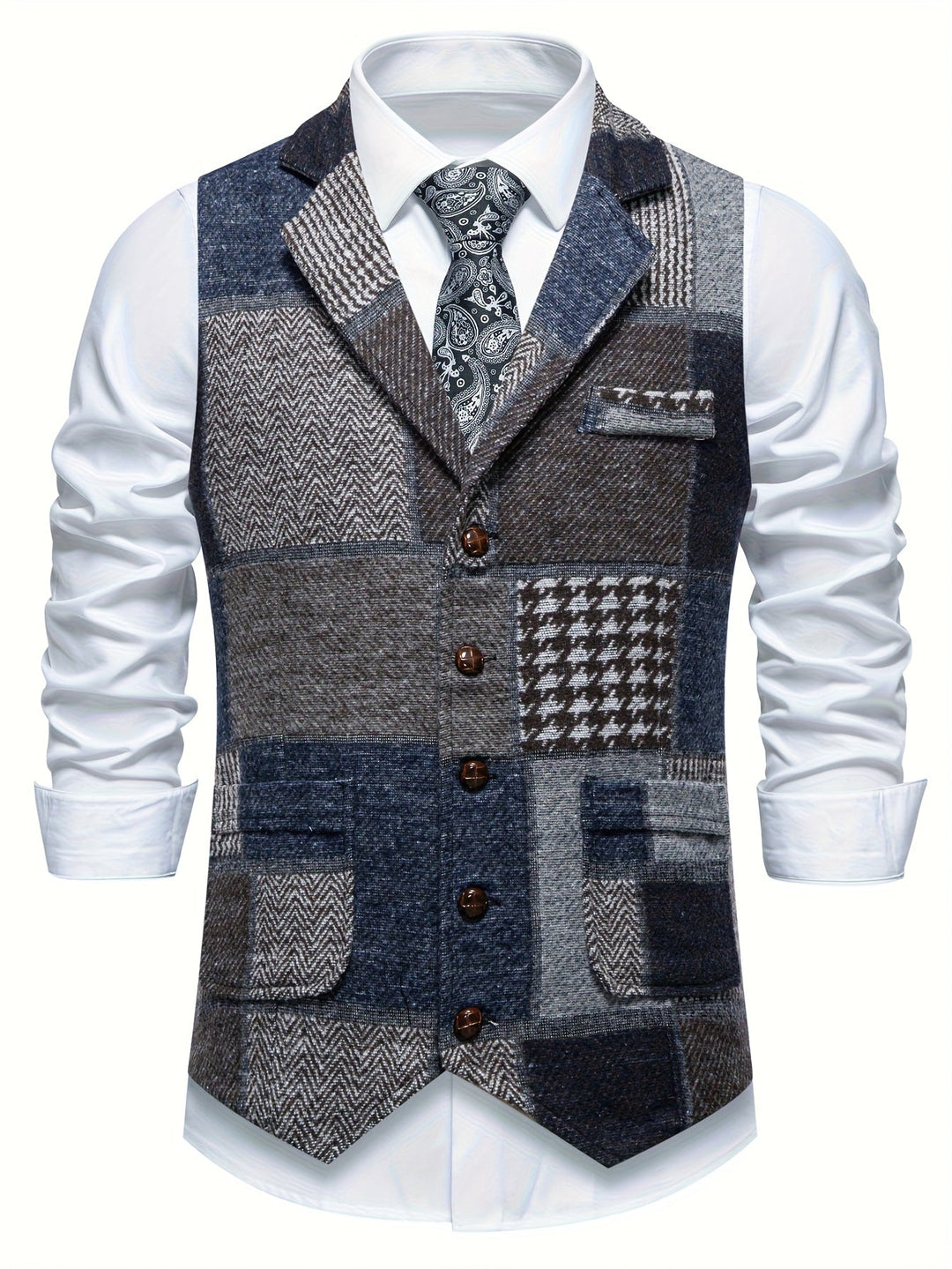 Leo | Chaleco de tweed patchwork con patrón de espiga