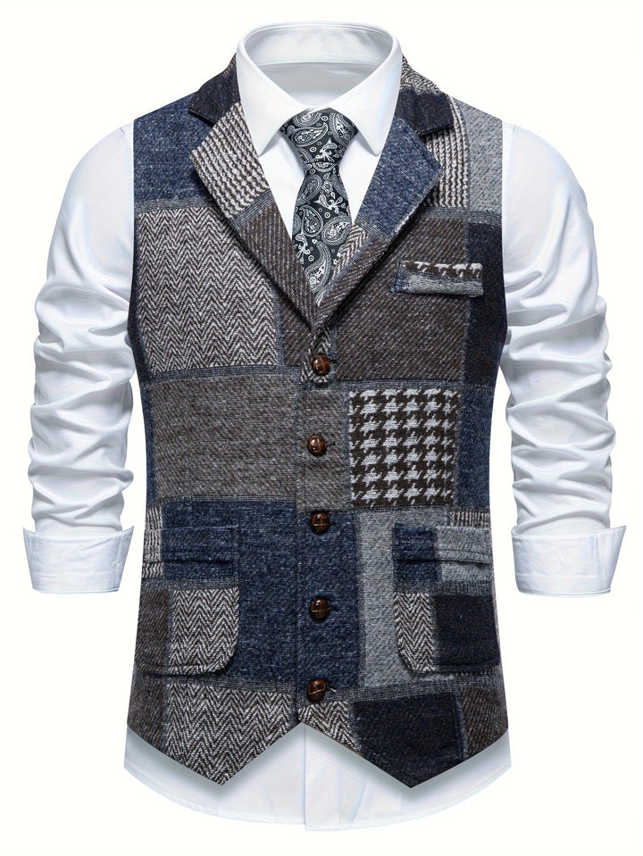 Leo | Chaleco de tweed patchwork con patrón de espiga