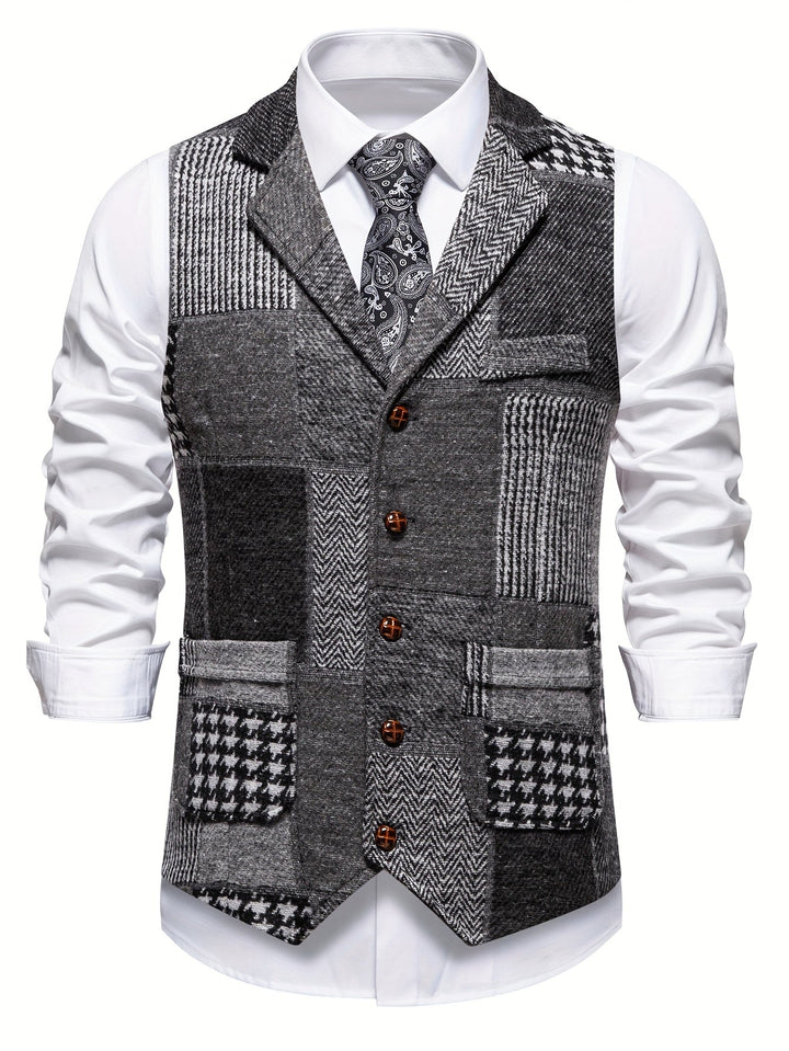 Leo | Chaleco de tweed patchwork con patrón de espiga
