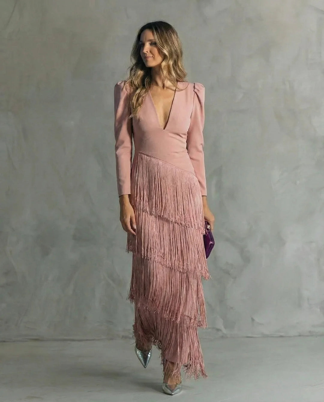 Clara™ | Vestido midi elegante con mangas de flecos