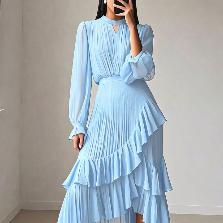 Clara | Vestido midi plisado con volantes