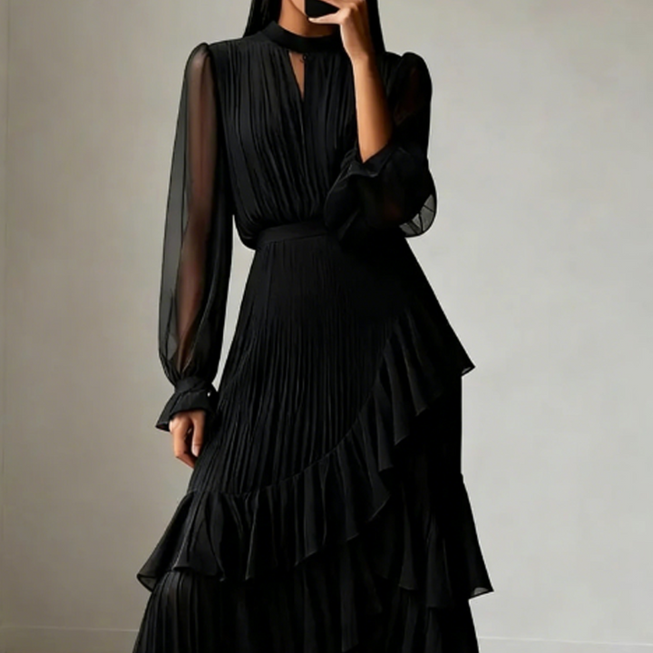Clara | Vestido midi plisado con volantes